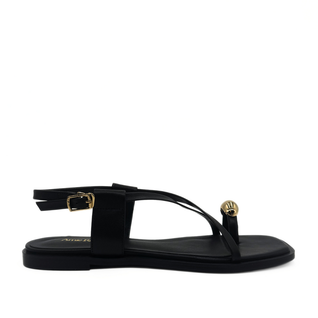 Lainey Strappy Black Sandal with Gold Toe – Amie Rafa